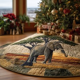 Savana Elephant Christmas Quilted Tree Skirt