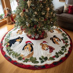 Snowy Guardian Christmas Quilted Tree Skirt