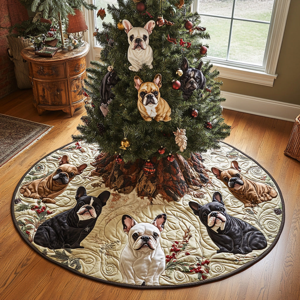 Cozy Frenchie Eve Quilted Christmas Tree Skirt