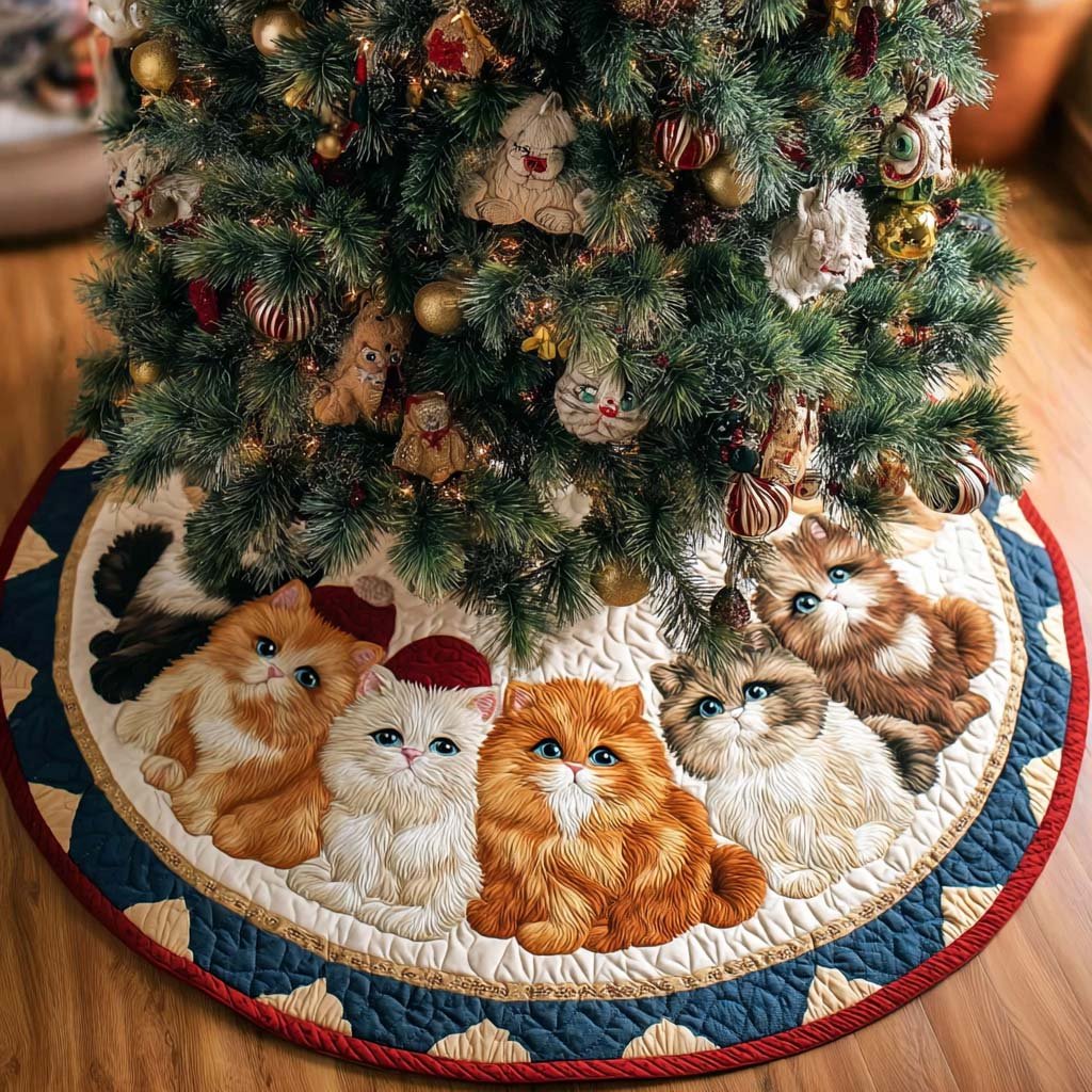 Cat Haven Christmas Quilted Tree Skirt