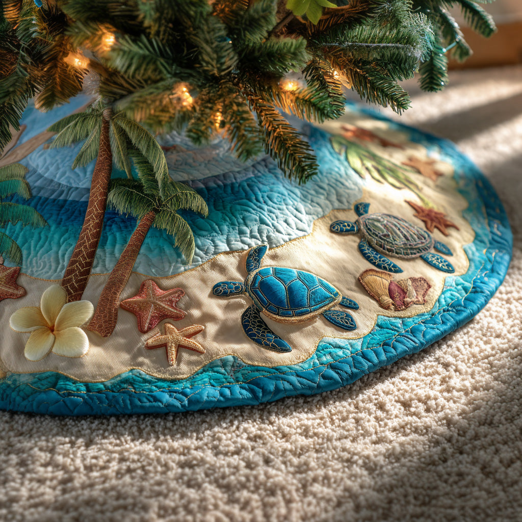 Palm Shore Christmas Quilted Tree Skirt