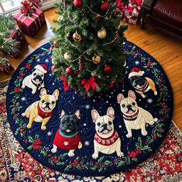 Twinkle Frenchie Lights Quilted Christmas Tree Skirt