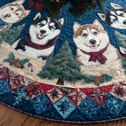 Frosty Husky Dreams Quilted Christmas Tree Skirt