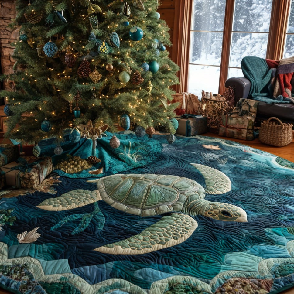 Deep Sea Turtle Christmas Quilted Tree Skirt