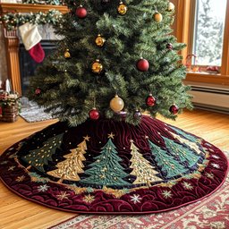 Pinecone Holiday Retreat Christmas Quilted Tree Skirt