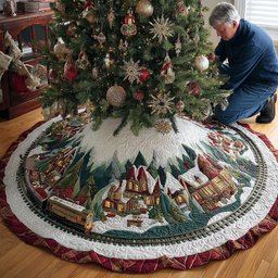 Tinsel Town Village Christmas Quilted Tree Skirt