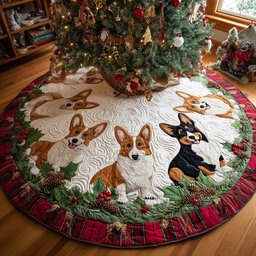 Cozy Corgi Holiday Quilted Christmas Tree Skirt