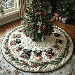 Pug Joy Quilted Christmas Tree Skirt
