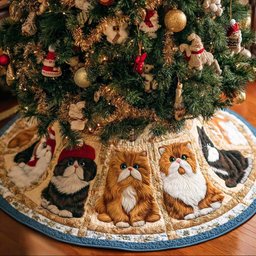 Cat Delight Christmas Quilted Tree Skirt