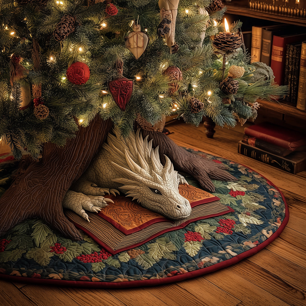 Silent Night Dragon Christmas Quilted Tree Skirt