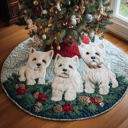 Snowy Westie Wishes Quilted Christmas Tree Skirt