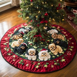 Shih Tzu Joy Christmas Quilted Tree Skirt