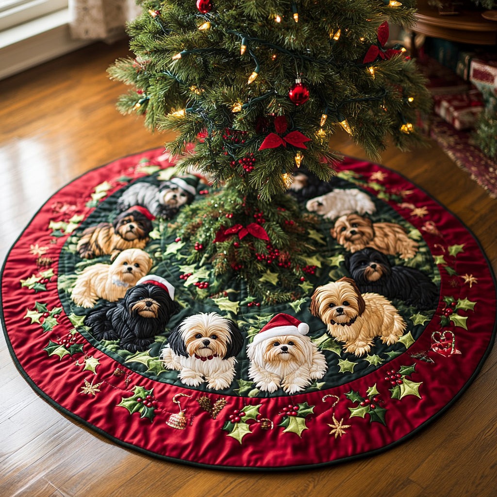 Shih Tzu Joy Christmas Quilted Tree Skirt