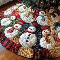 Frosty Parade Christmas Quilted Tree Skirt