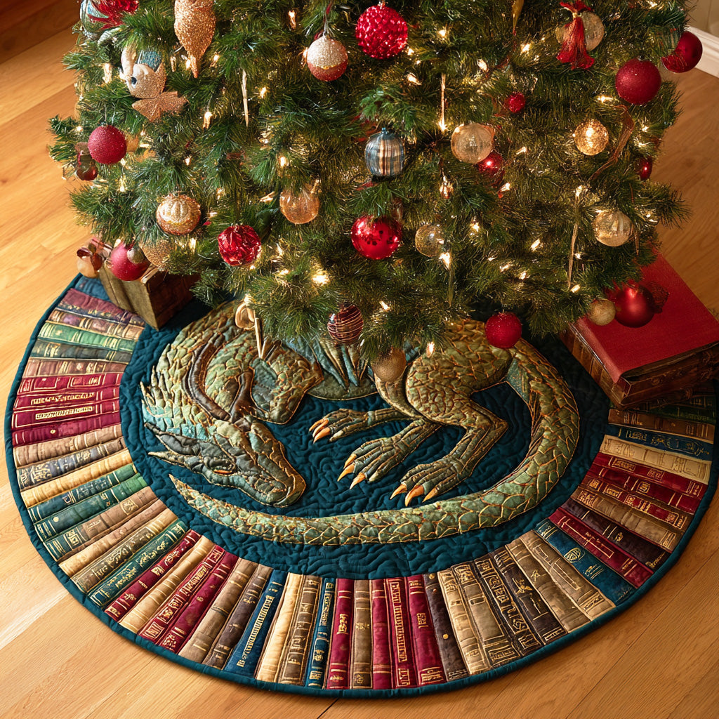 Dragon Library Flame Christmas Quilted Tree Skirt