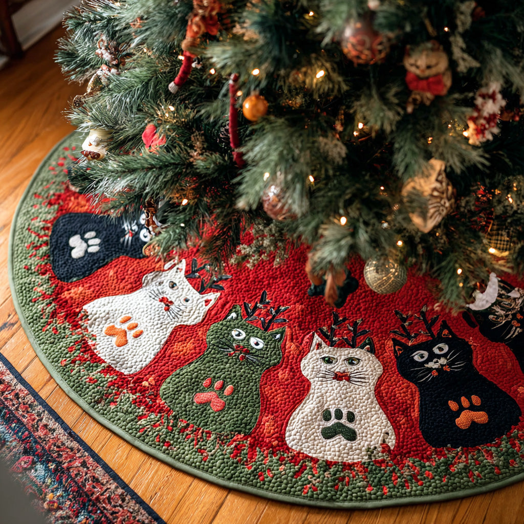 Goofy Kitty Christmas Quilted Tree Skirt