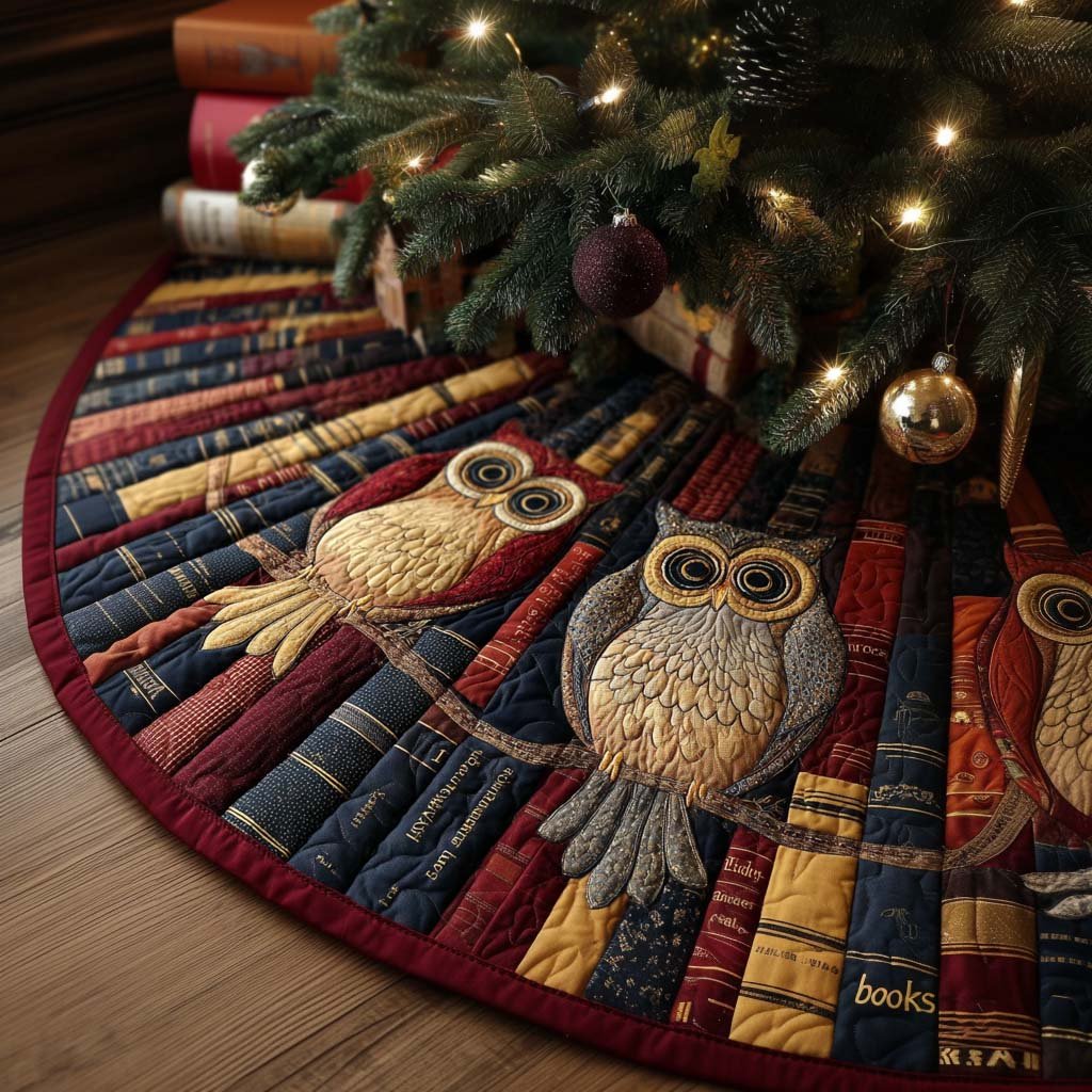 Winter Owl Christmas Quilted Tree Skirt