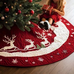 Snow Reindeer Quilted Christmas Tree Skirt