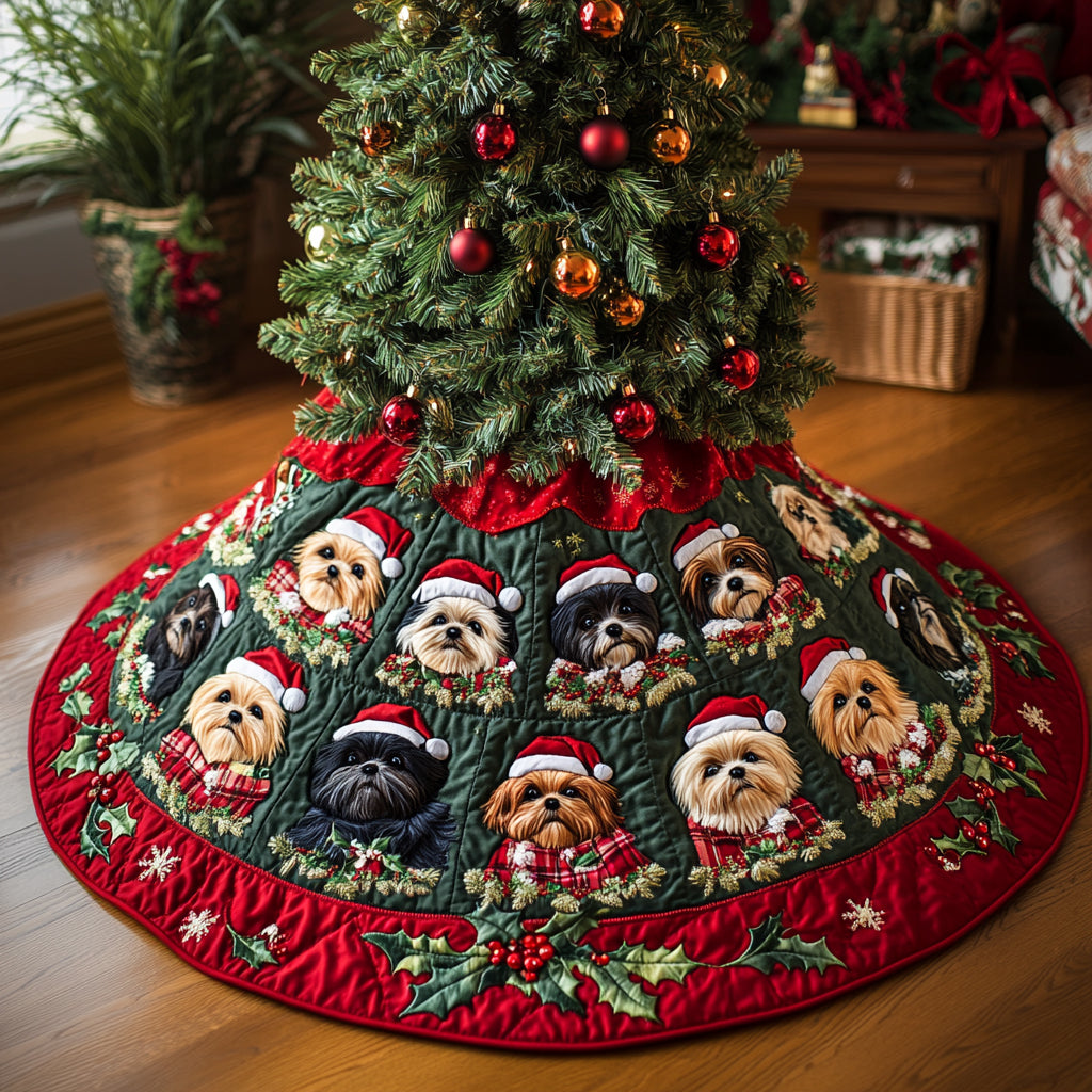 Frosted Shih Tzu Christmas Quilted Tree Skirt