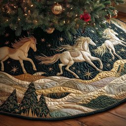 Starlit Noble Steeds Christmas Quilted Tree Skirt