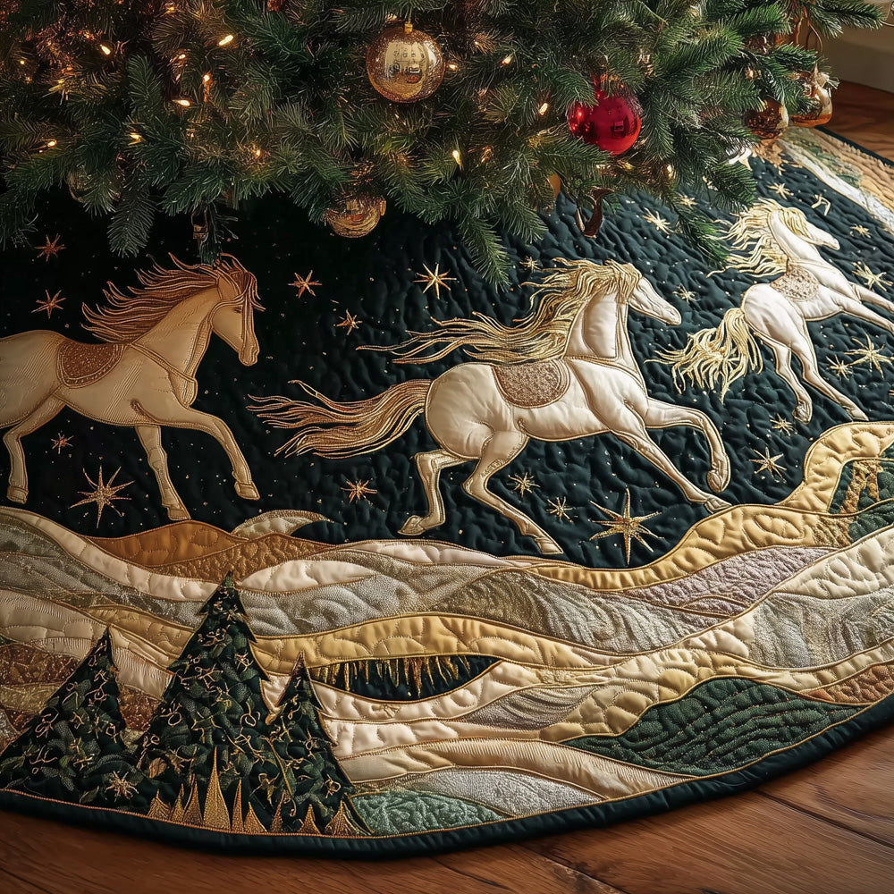 Starlit Noble Steeds Christmas Quilted Tree Skirt