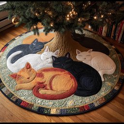Silent Night Cats Christmas Quilted Tree Skirt