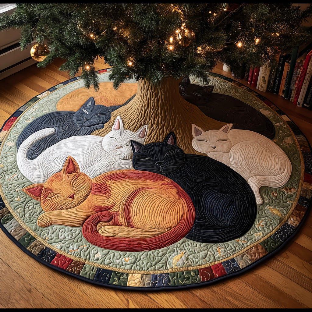 Silent Night Cats Christmas Quilted Tree Skirt