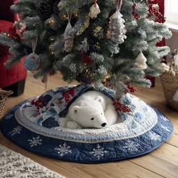 Berry Polar Bear Christmas Quilted Tree Skirt