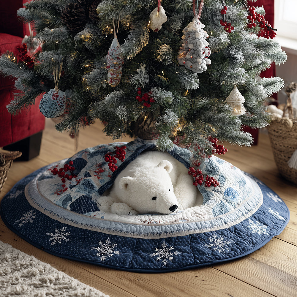 Berry Polar Bear Christmas Quilted Tree Skirt