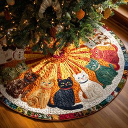 Celestial Cat Quilted Christmas Tree Skirt
