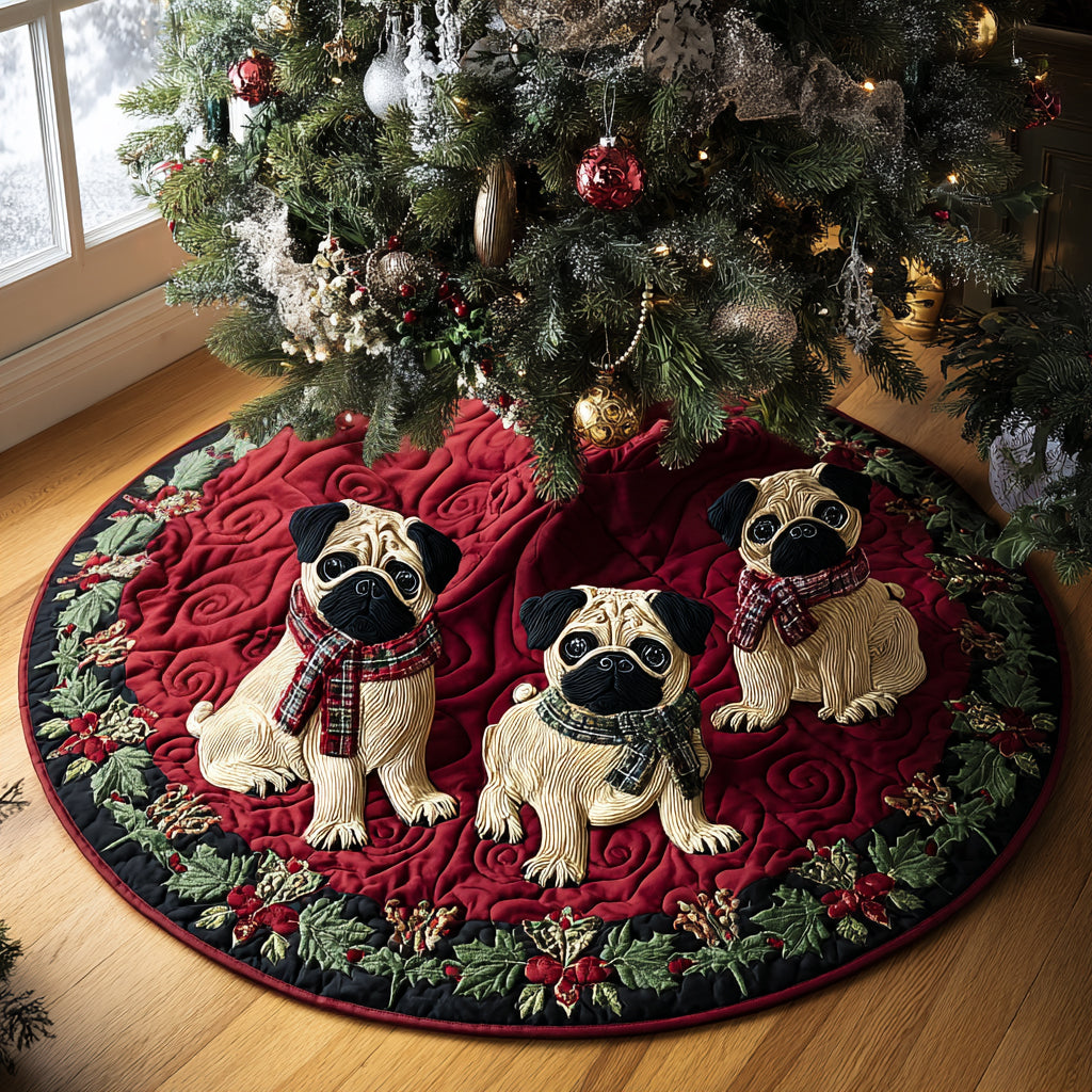 Merry Pugmas Quilted Christmas Tree Skirt