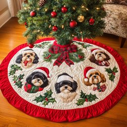 Cozy Shih Tzu Christmas Quilted Tree Skirt