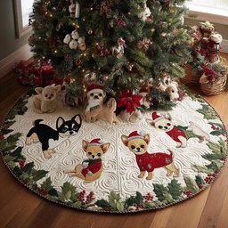 Cozy Chihuahua Quilted Christmas Tree Skirt