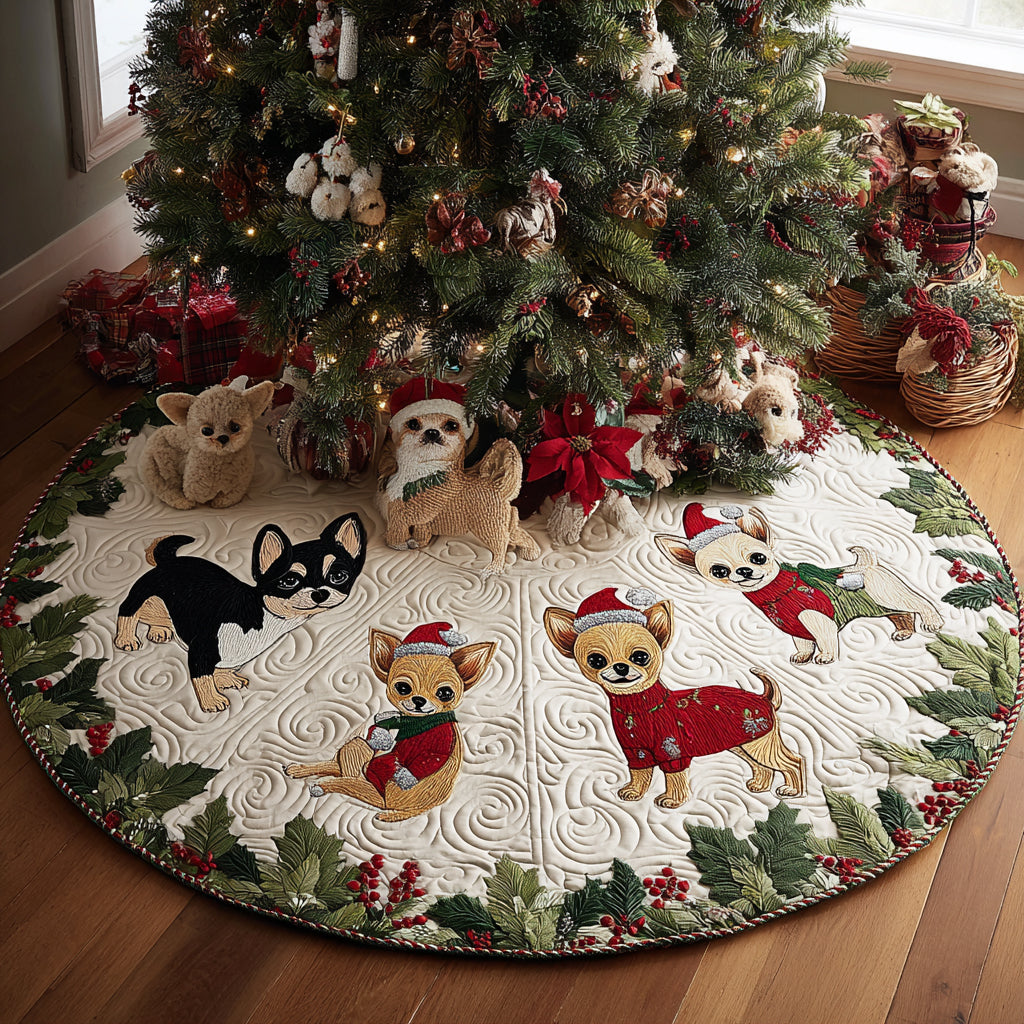 Cozy Chihuahua Quilted Christmas Tree Skirt