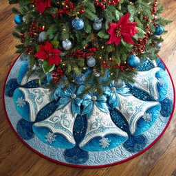 Silver Bell Glow Christmas Quilted Tree Skirt