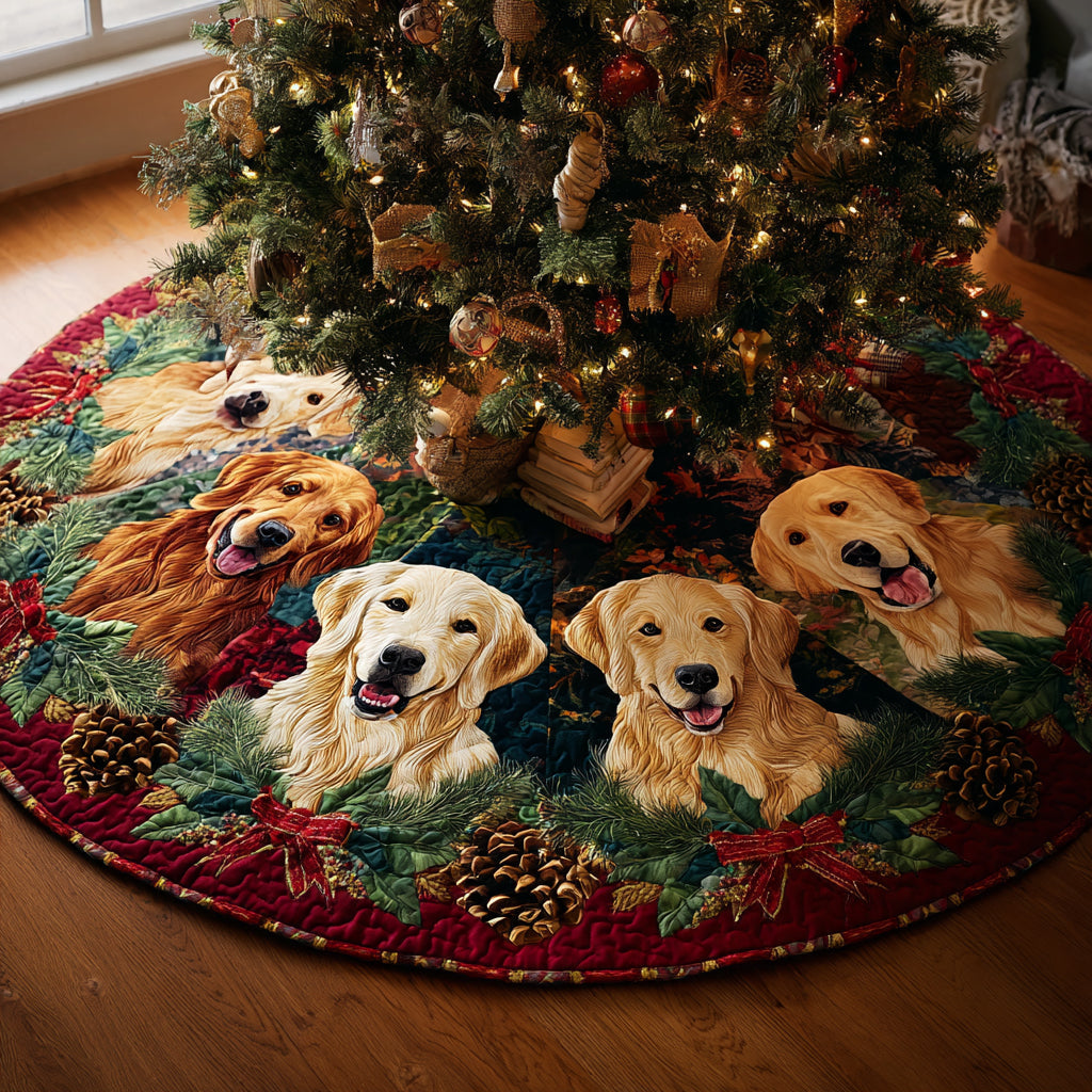 Golden Retriever Warmth Quilted Christmas Tree Skirt