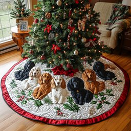 Holly Spaniel Glow Christmas Quilted Tree Skirt