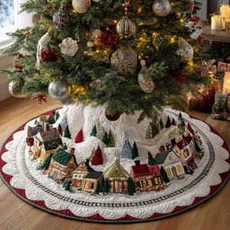 Christmas Eve Village Christmas Quilted Tree Skirt