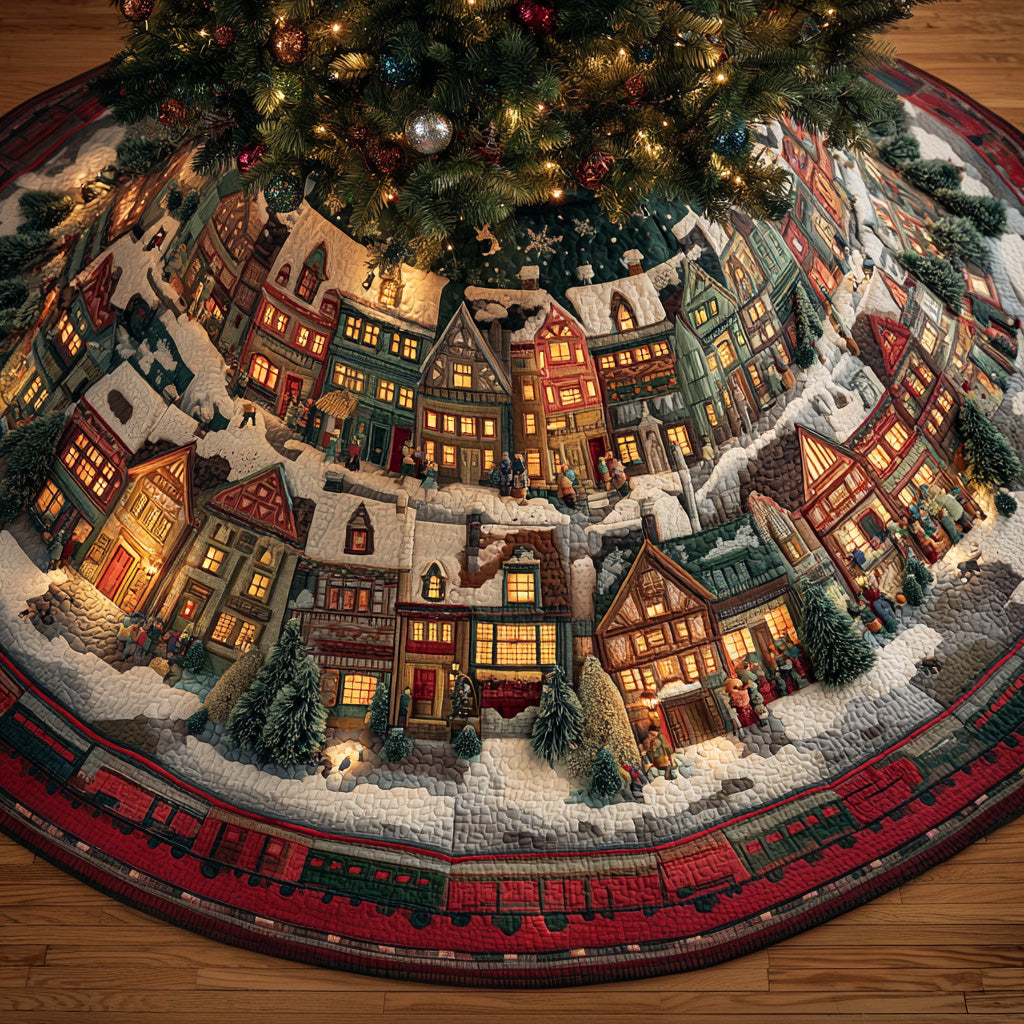 Frozen Village Light Christmas Quilted Tree Skirt
