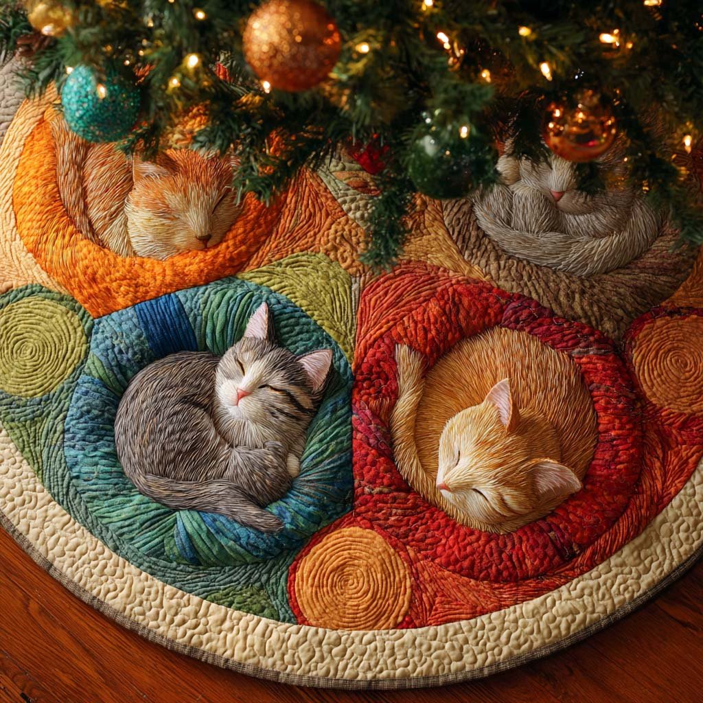 Meowy Holiday Quilted Tree Skirt