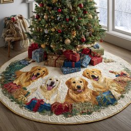 Golden Retriever Blessing Quilted Christmas Tree Skirt