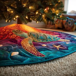 Sunset Turtle Christmas Quilted Tree Skirt