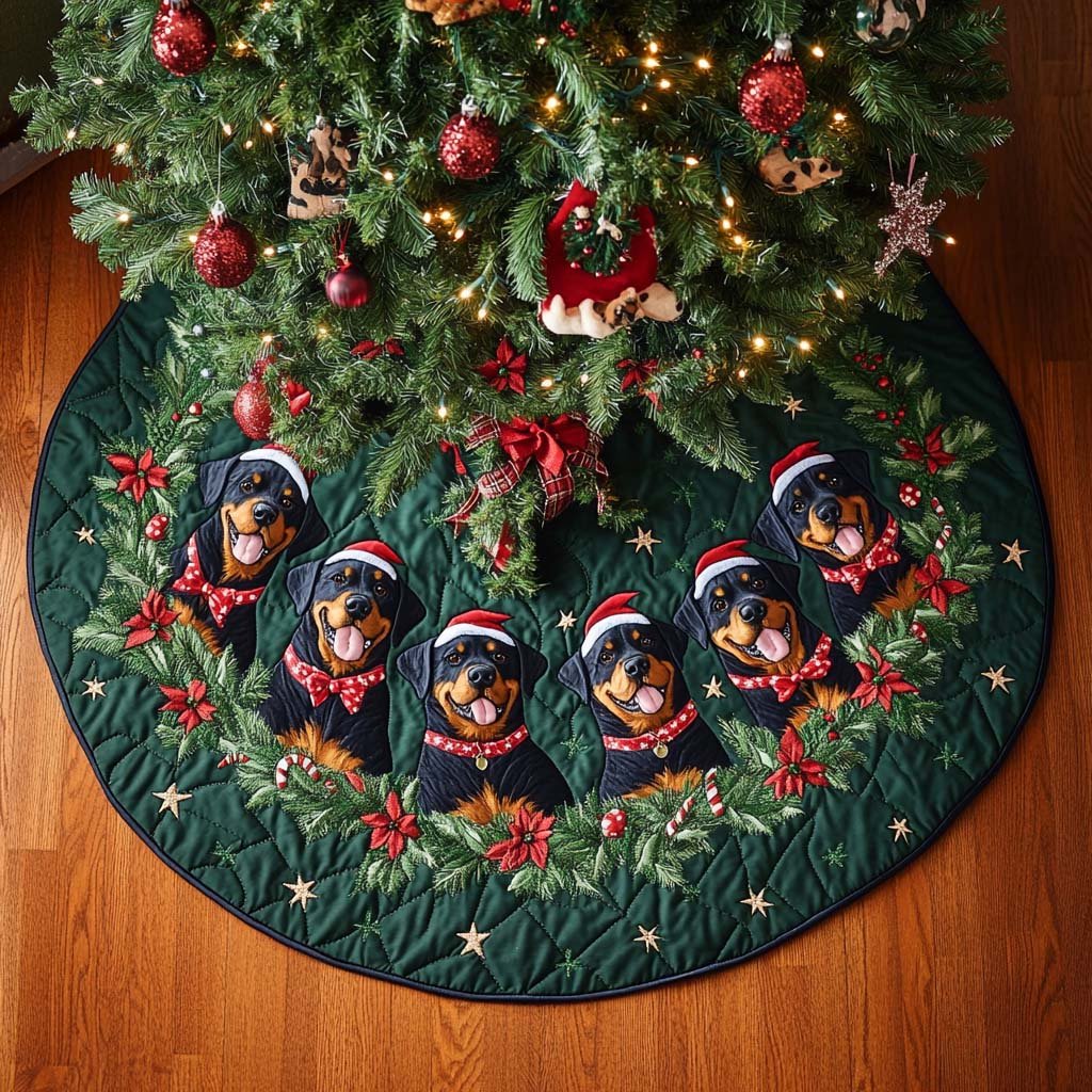 Brave Rottweiler Christmas Quilted Tree Skirt