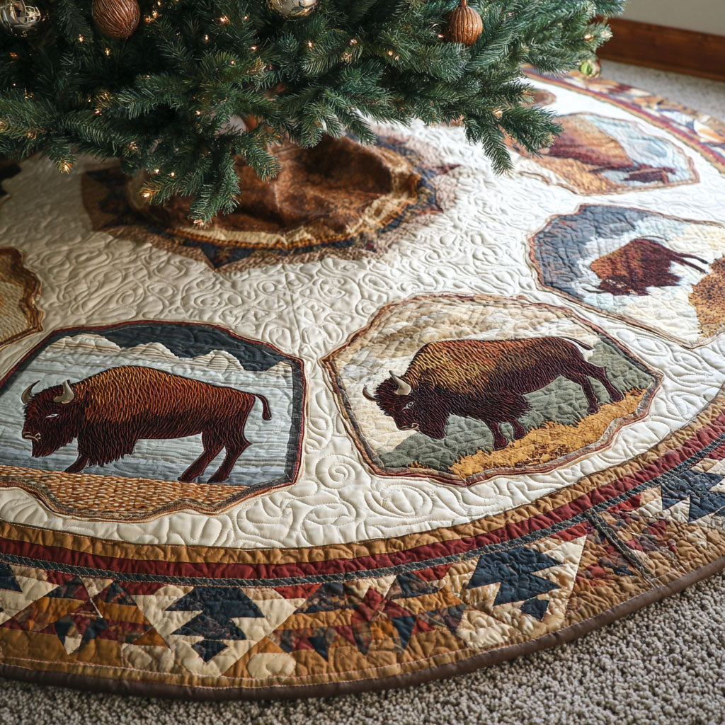 Prairie Bison Christmas Quilted Tree Skirt