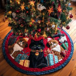 Cat Spirit Christmas Quilted Tree Skirt