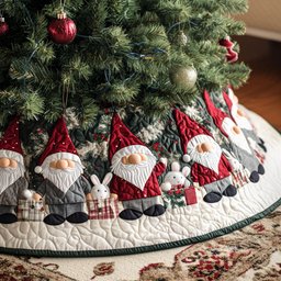Gnome Sweet Home Quilted Christmas Tree Skirt
