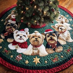 Yorkie Shine Christmas Quilted Tree Skirt
