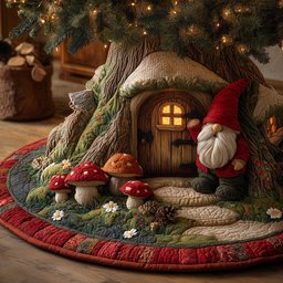 Gnome Welcome Home Christmas Quilted Tree Skirt