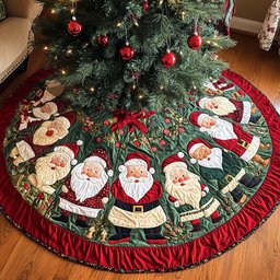 Holly Jolly Joy Christmas Quilted Tree Skirt