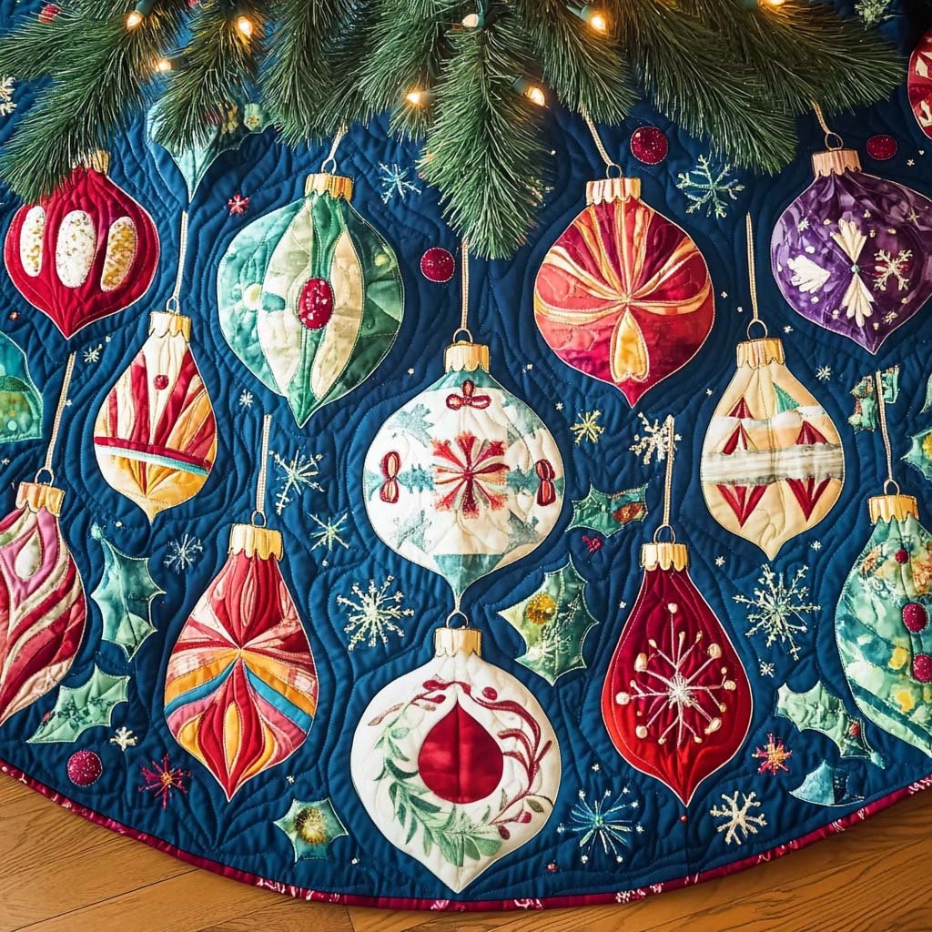 Holly Jolly Quilted Christmas Tree Skirt